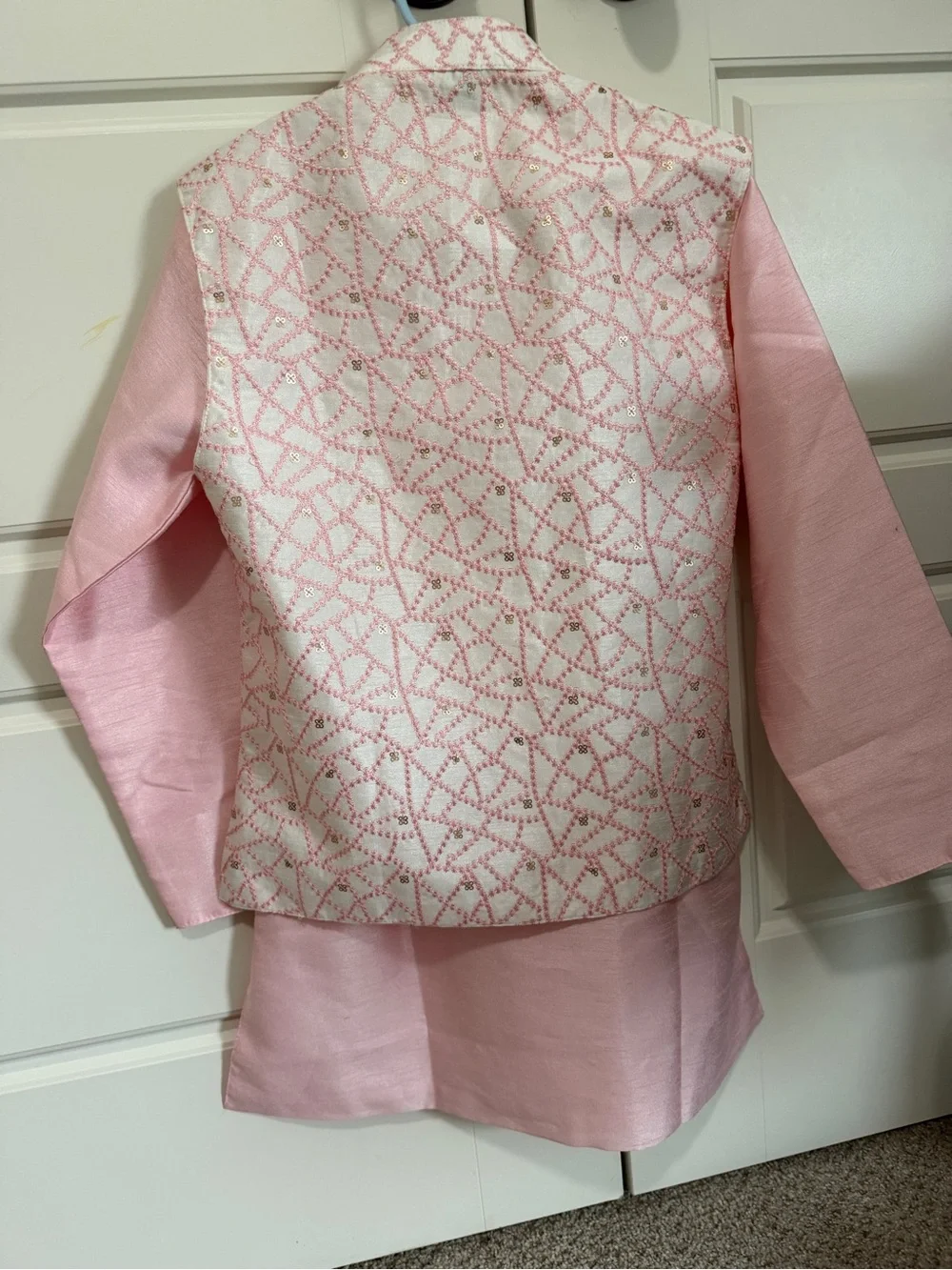 Light Pink Embroidered Boys Kurta Set Size 8